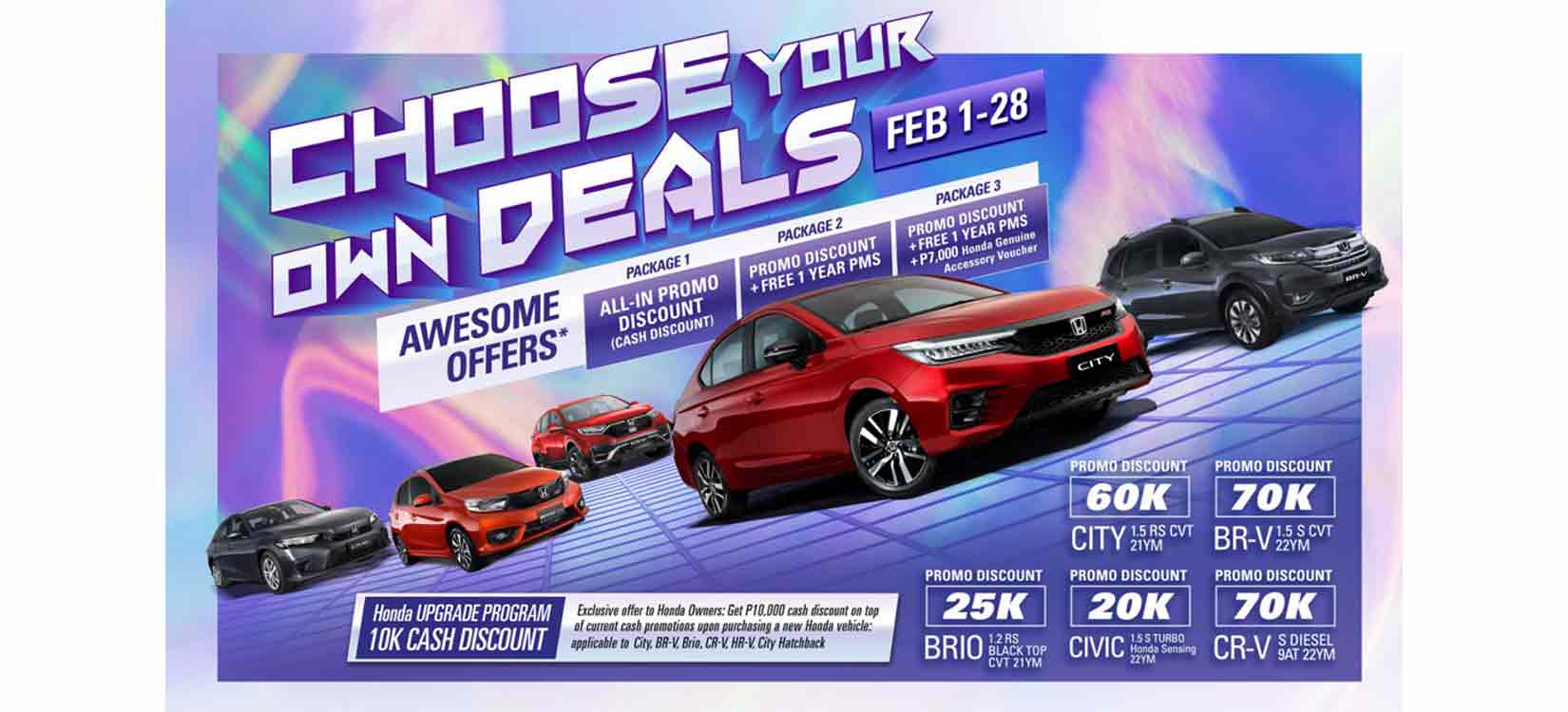 Grab Hondaâ€™s special deals on All-New Civic S Turbo Honda SENSING and BR-V; â€œChoose Your Own Dealsâ€ promo extended this February