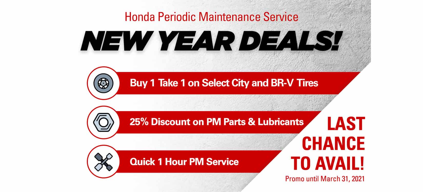 Last chance to avail Hondaâ€™s service deals and promos offerings until March 31
